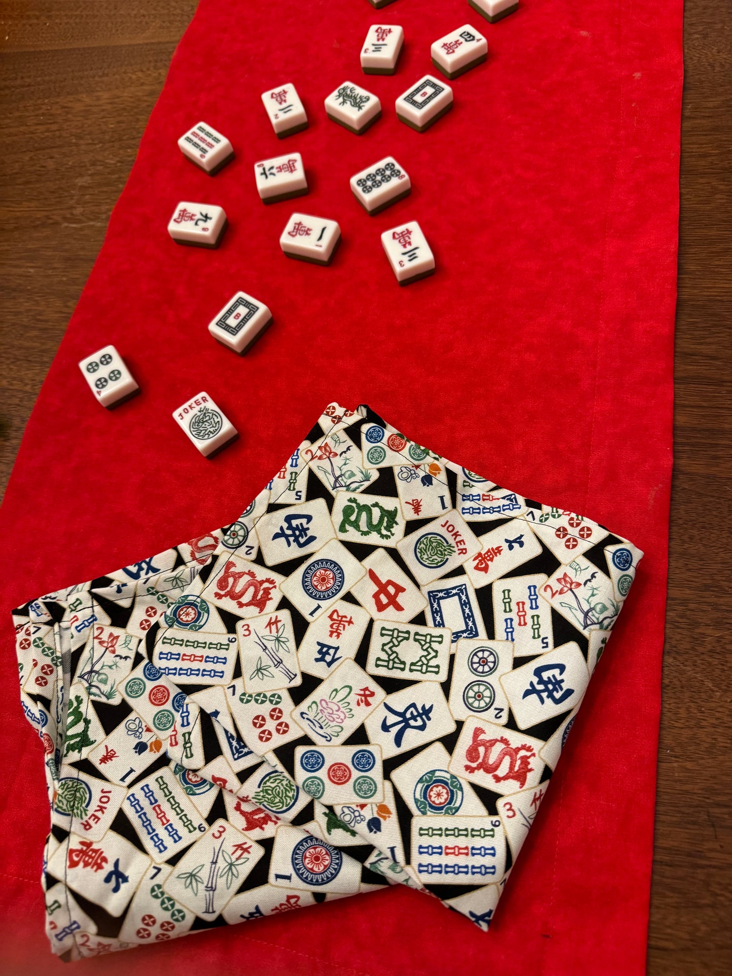 Mah Jongg Mahjong Table runner optional napkins blue or red