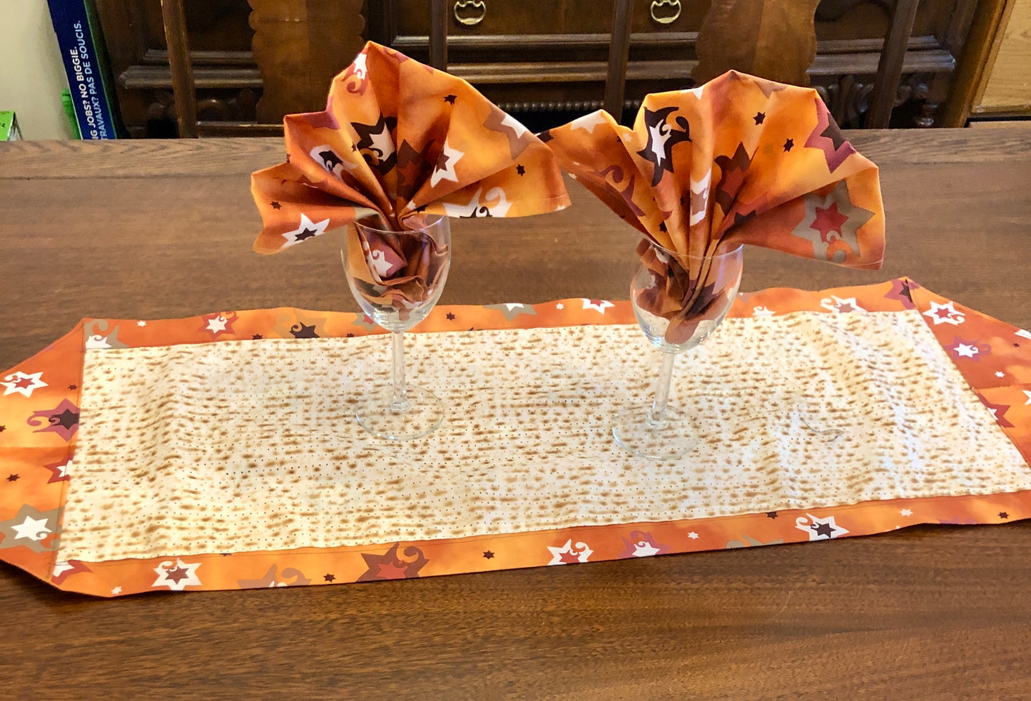 PASSOVER Table Runner reversible. Beautiful colors. Matzah fabric. Matching napkins available