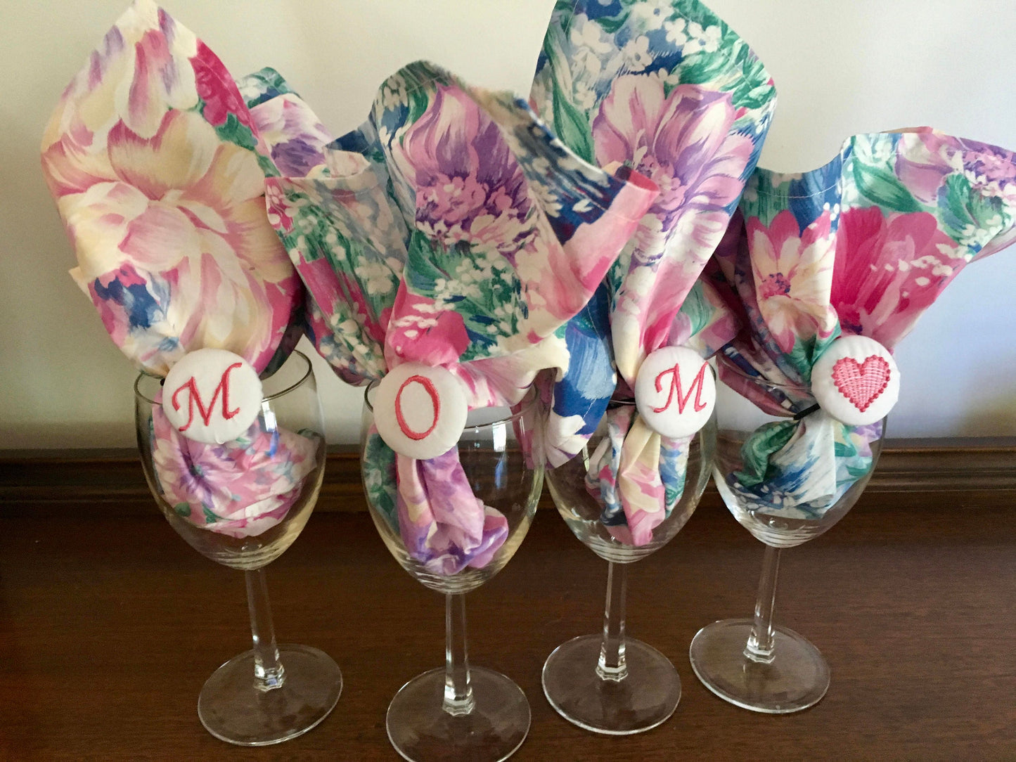 Mother's Day Floral print cloth napkins with napkin rings for MOM mother's day gift