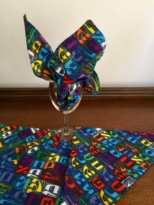 Aleph- Bet hebrew letters reusable cloth napkins Jewish set of 4 or 6