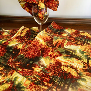 Bright Autumn Scenic Print Fabric Napkins with Napkin holders