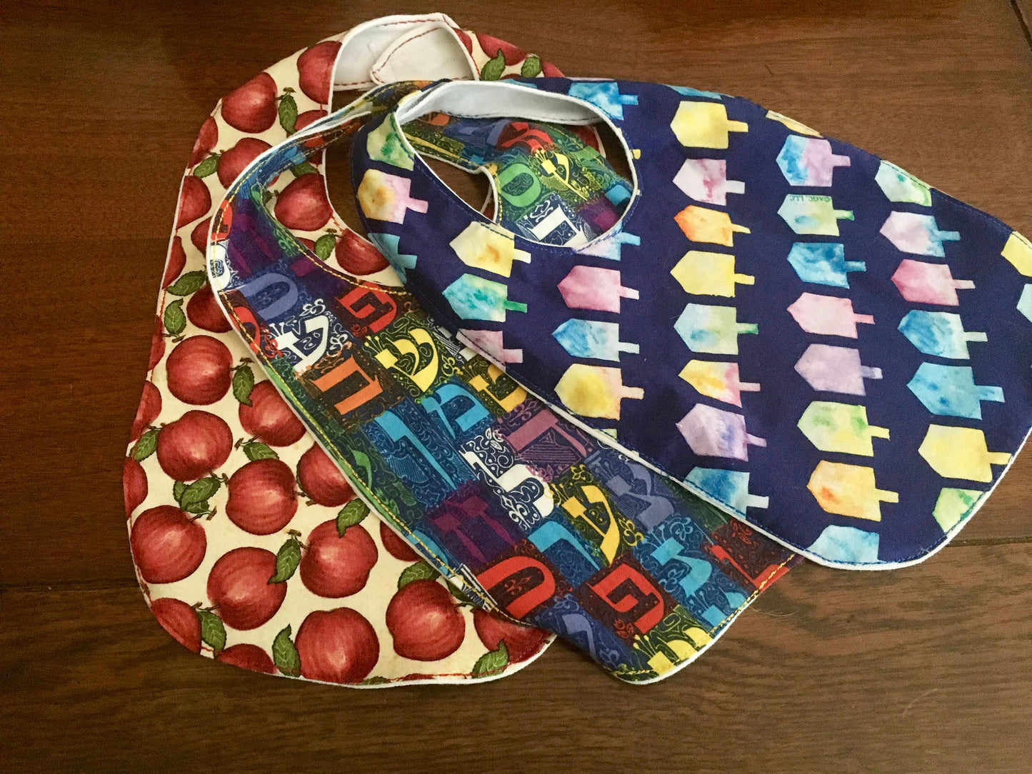 Jewish Holiday Baby Bibs set of 3 Rosh Hashana, Sukkot, Chanukah