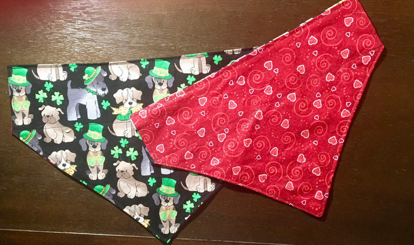 Double duty bandana! Valentine's Day and St Patricks Day Dog Bandana Reversible