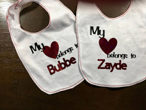 Mother's Day Father's Day gift reversible bib Jewish grandparents  Bubbe and Zayde