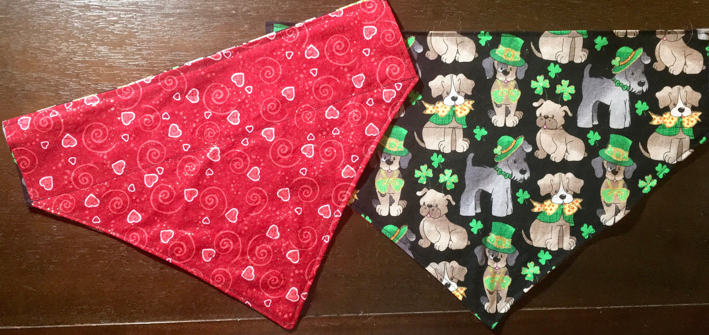 Double duty bandana! Valentine's Day and St Patricks Day Dog Bandana Reversible