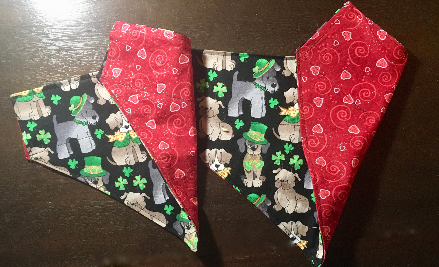 Double duty bandana! Valentine's Day and St Patricks Day Dog Bandana Reversible