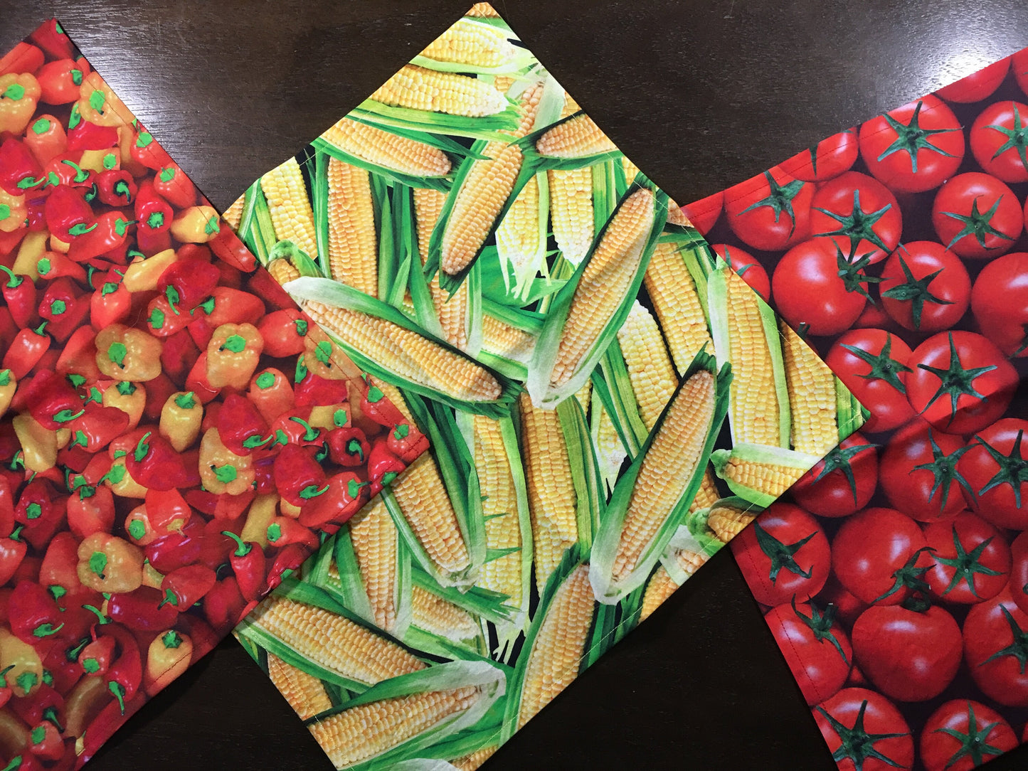 Salad Bowl Napkins Peppers, Corn, Tomatoes Fabric Napkins set of 6