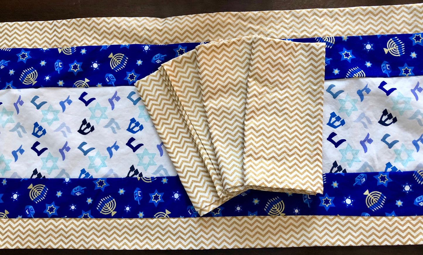 Holiday Cloth Napkins Gold with off white chevron print. Eco-Friendly