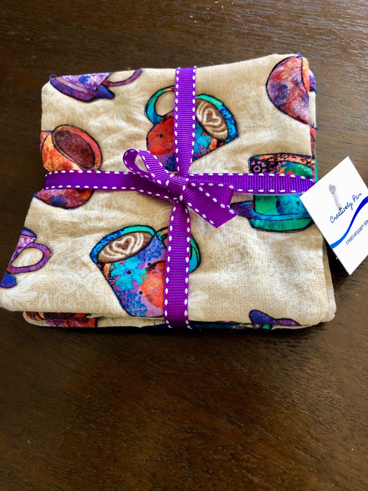 Coasters, Mug Rugs Coffee Tea cups insulated, reversible set of 4