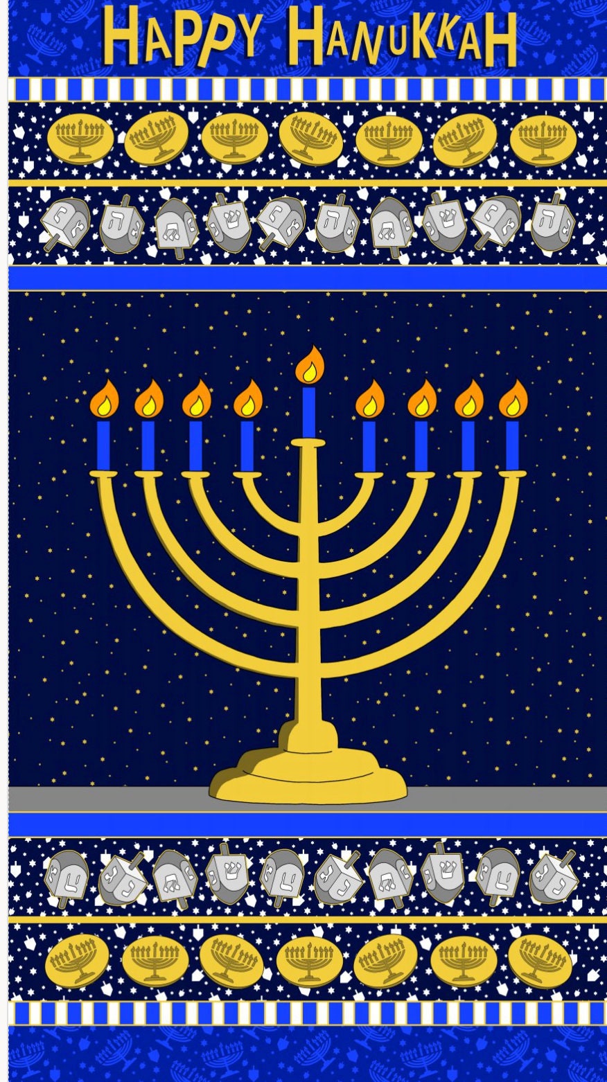 Hanukkah Chanukah Fabric Menorah Panel Festival of Lights by Henry Glass 100% cotton