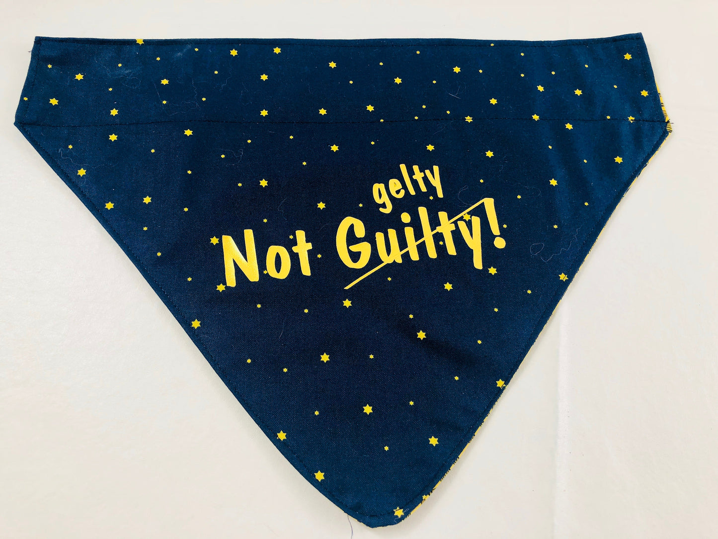 Not Guilty/Gelty! Chanukah Hanukah Dog Bandana Over the collar design