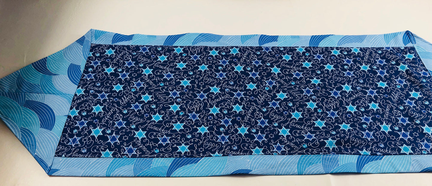 Chanukah Hanukkah Table Runner Reversible Happy Hanukkah and Jewish Stars