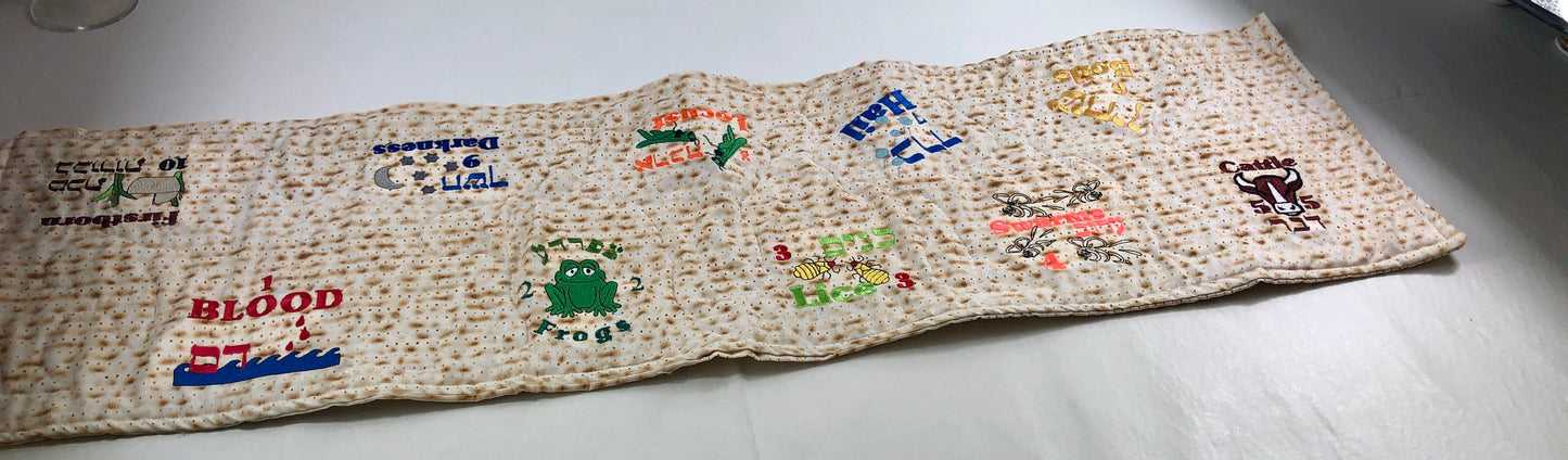 Passover Pesach Insulated Table runner 10 Ten plagues on Matzah Fabric