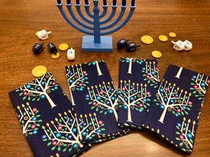Chanukah Hanukkah fabric napkins  Menorah print set of 4  or 6  eco-friendly napkins 17 inch square