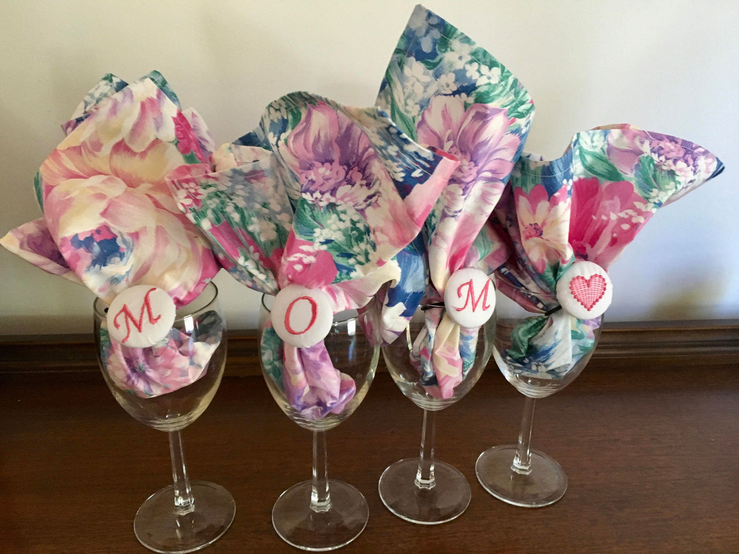 Mother's Day Floral print cloth napkins with napkin rings for MOM mother's day gift