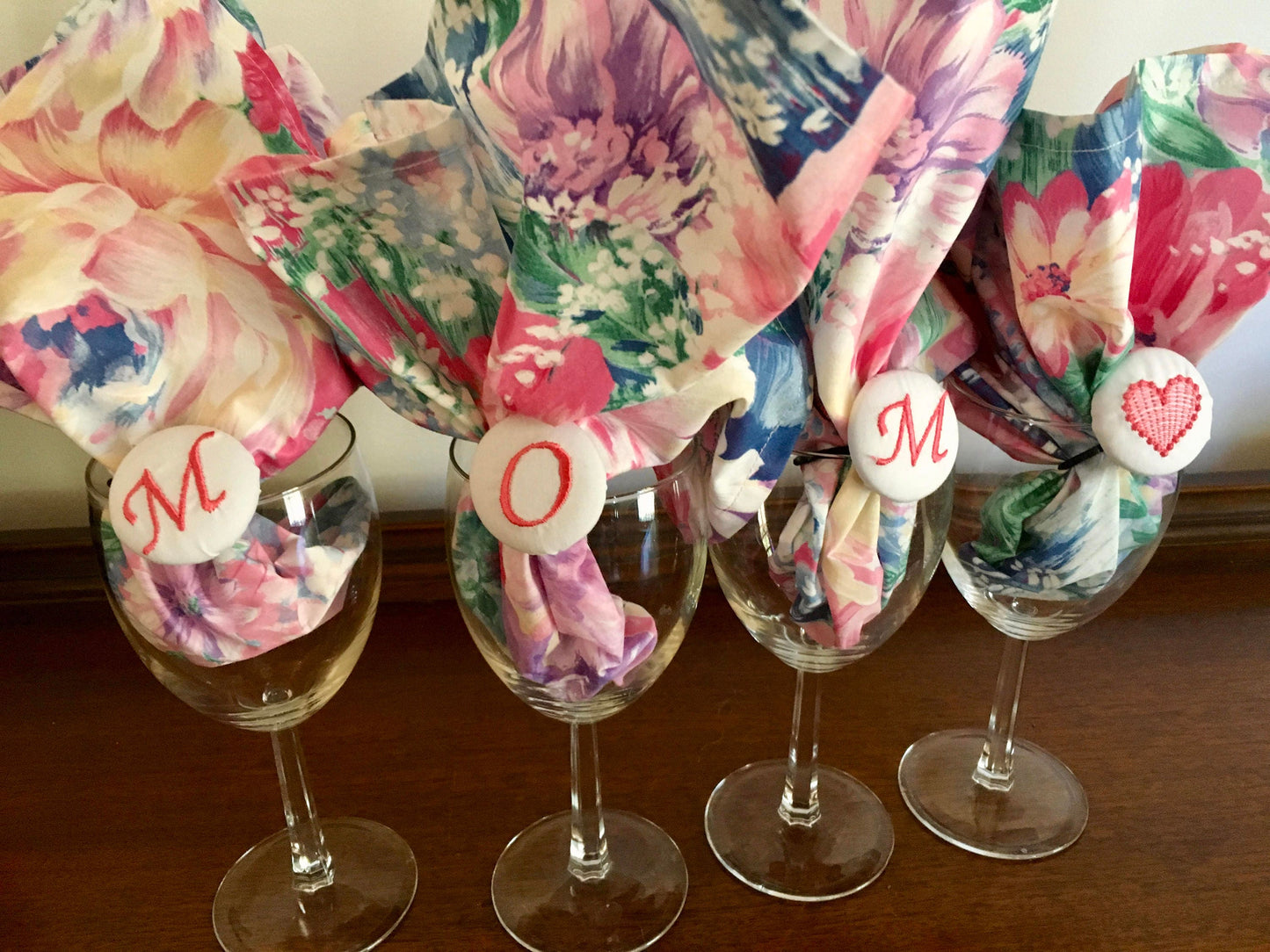 Mother's Day Floral print cloth napkins with napkin rings for MOM mother's day gift