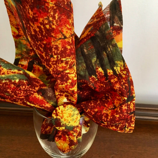 Bright Autumn Scenic Print Fabric Napkins with Napkin holders