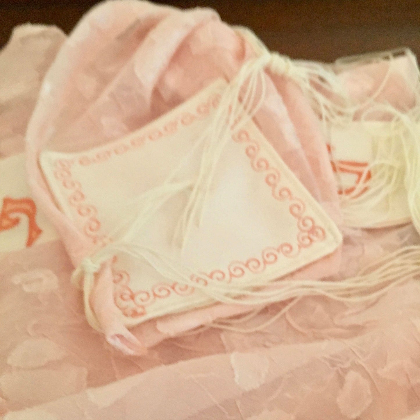 Beautiful, unique TALLIT hand made  shear peach and off white
