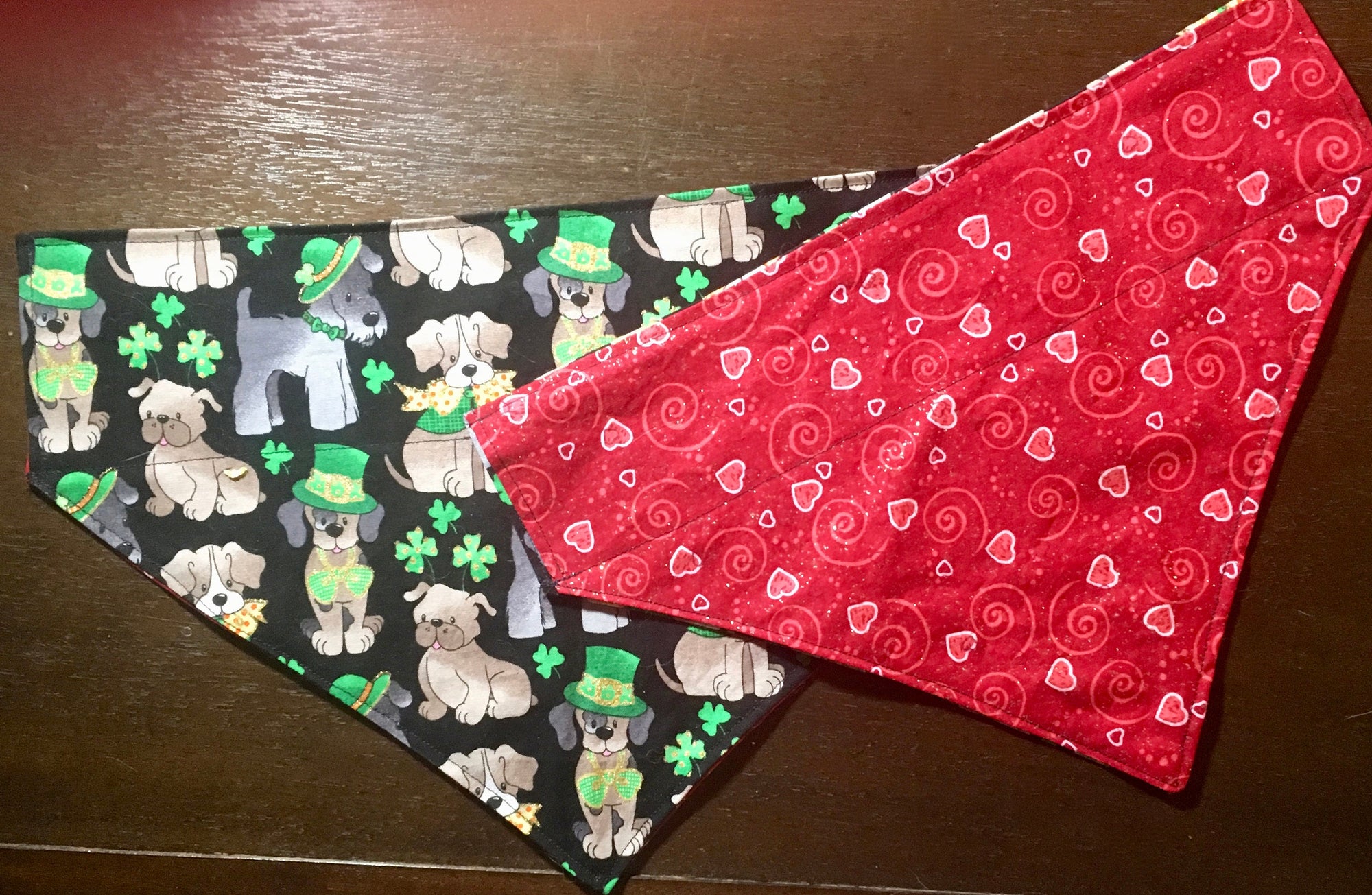 Double duty bandana!  Valentine's Day  and St Patricks Day Dog Bandana Reversible