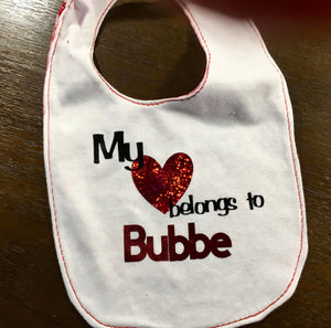 Mother's day bib reversible "love Bubbe" Jewish Grandmother
