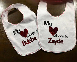 Mother's Day Father's Day gift reversible bib Jewish grandparents  Bubbe and Zayde