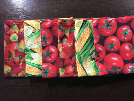 Salad Bowl Napkins Peppers, Corn, Tomatoes Fabric Napkins set of 6