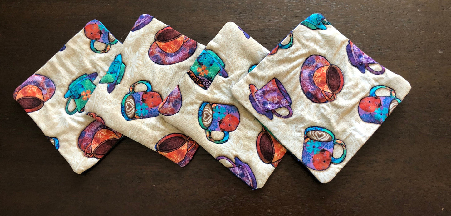 Coasters, Mug Rugs Coffee Tea cups insulated, reversible set of 4