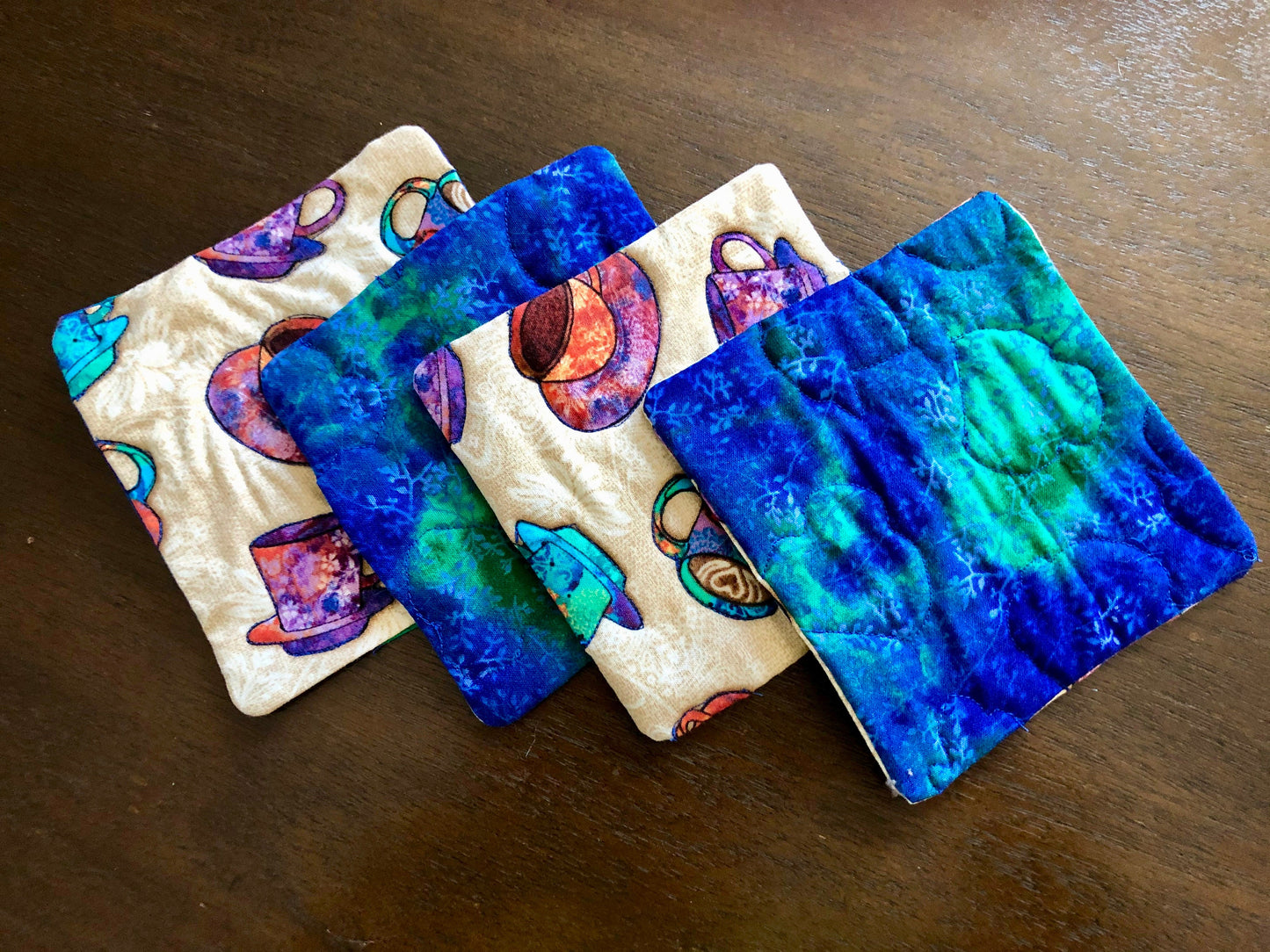 Coasters, Mug Rugs Coffee Tea cups insulated, reversible set of 4