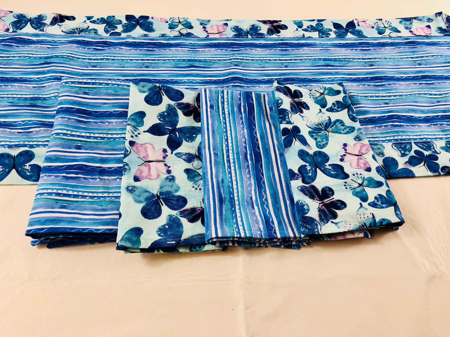 Butterfly Blues Reversible Table Runner and optional napkins