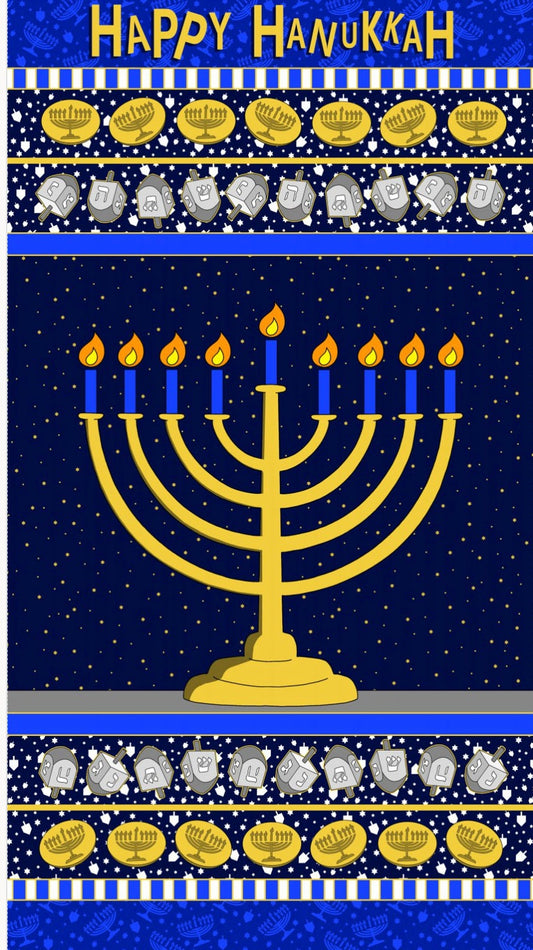 Hanukkah Chanukah Fabric Menorah Panel   Festival of Lights by Henry Glass  100% cotton