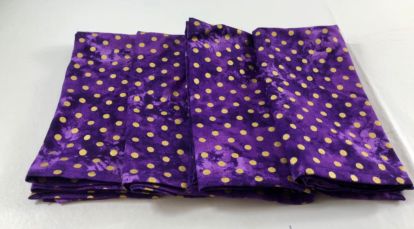 Purple with gold dots  napkins set of 4 fabric eco-friendly napkins 17 inch square