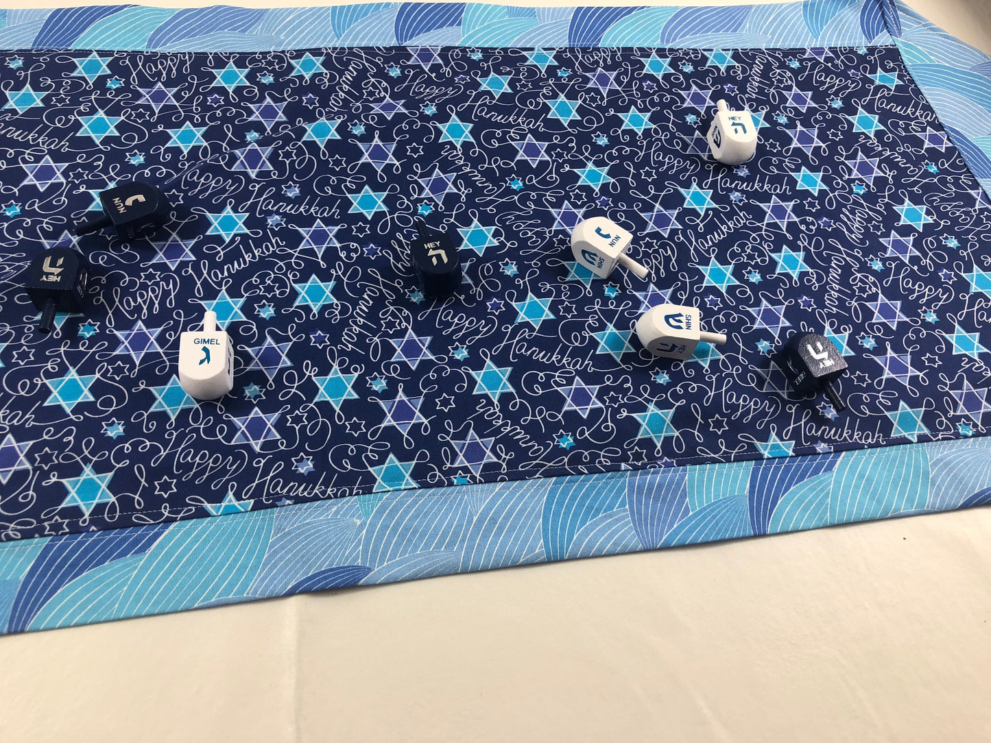 Chanukah Hanukkah Table Runner Reversible Happy Hanukkah and Jewish Stars