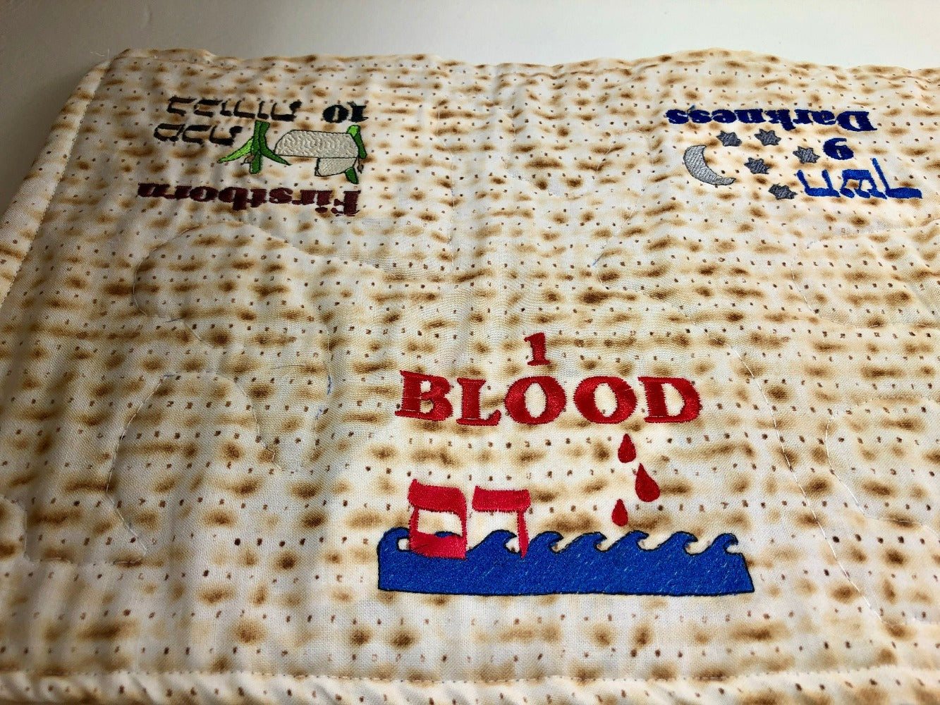 Passover Pesach Insulated Table runner 10 Ten plagues on Matzah Fabric