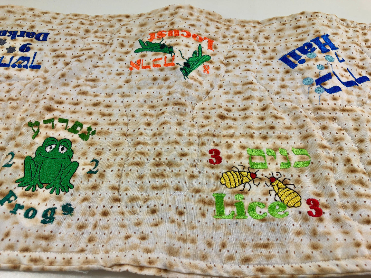 Passover Pesach Insulated Table runner 10 Ten plagues on Matzah Fabric