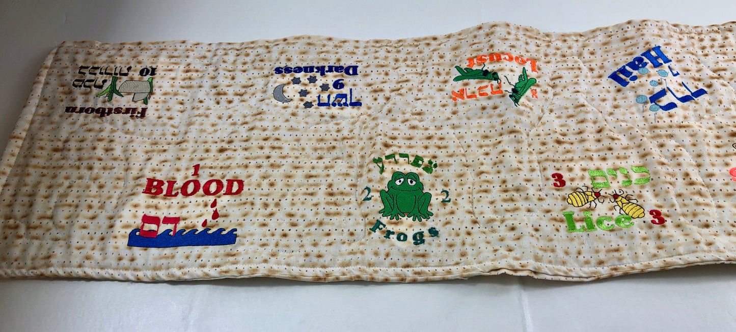 Passover Pesach Insulated Table runner 10 Ten plagues on Matzah Fabric