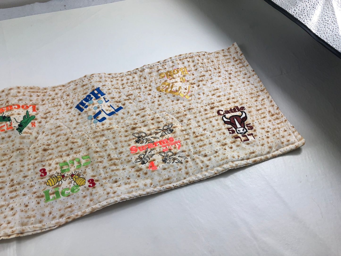 Passover Pesach Insulated Table runner 10 Ten plagues on Matzah Fabric