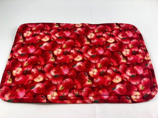 Apples fabric placemats, reversible  with green placemats padded Set of 2