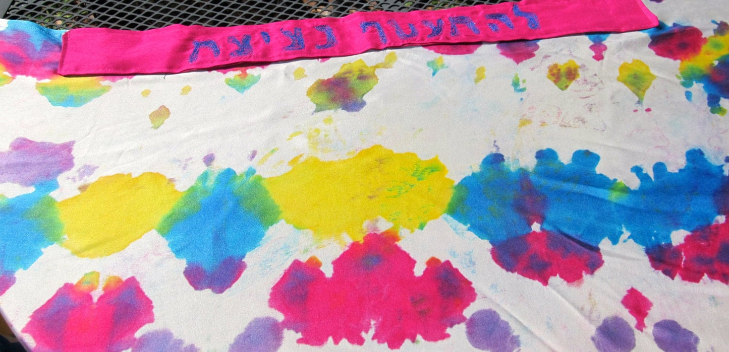 Beautiful, unique TALLIT  hand painted silk fabric