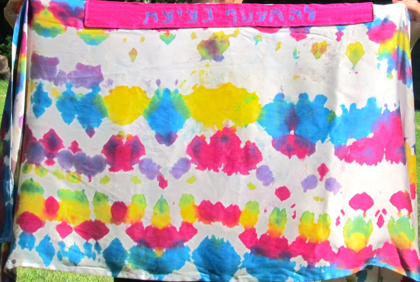 Beautiful, unique TALLIT  hand painted silk fabric